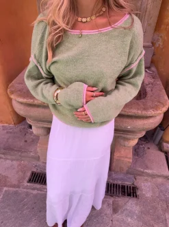 Ludovica striktrøje med detaljer - Grøn/pink