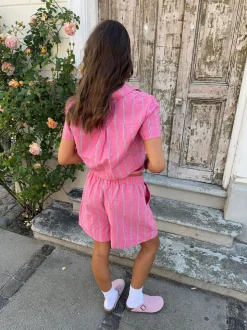 Lula shorts med striber - Pink/hvid/sort