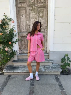 Lula shorts med striber - Pink/hvid/sort