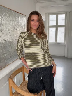 Lulanna striktrøje med striber - Gul/brun