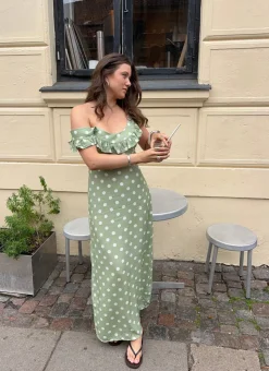 Luna kjole med polkaprikker - Grøn/hvid