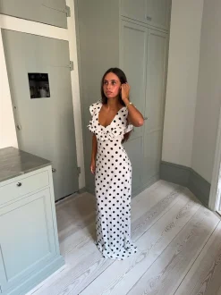 Luna kjole med polkaprikker - Off white/sort