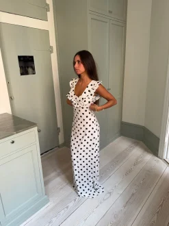 Luna kjole med polkaprikker - Off white/sort