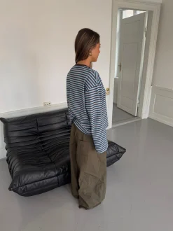 Lura bluse med striber - Blå/brun