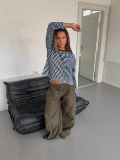 Lura bluse med striber - Blå/brun