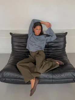Lura bluse med striber - Blå/brun