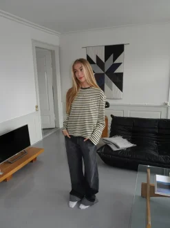 Lura bluse med striber - Gul/grå