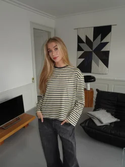Lura bluse med striber - Gul/grå
