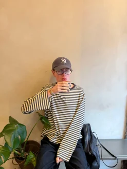 Lura bluse med striber - Gul/grå