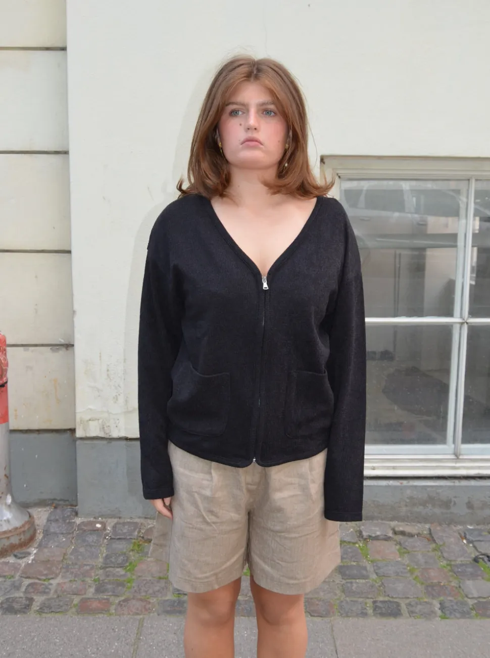Madison cardigan med lynlås - Sort