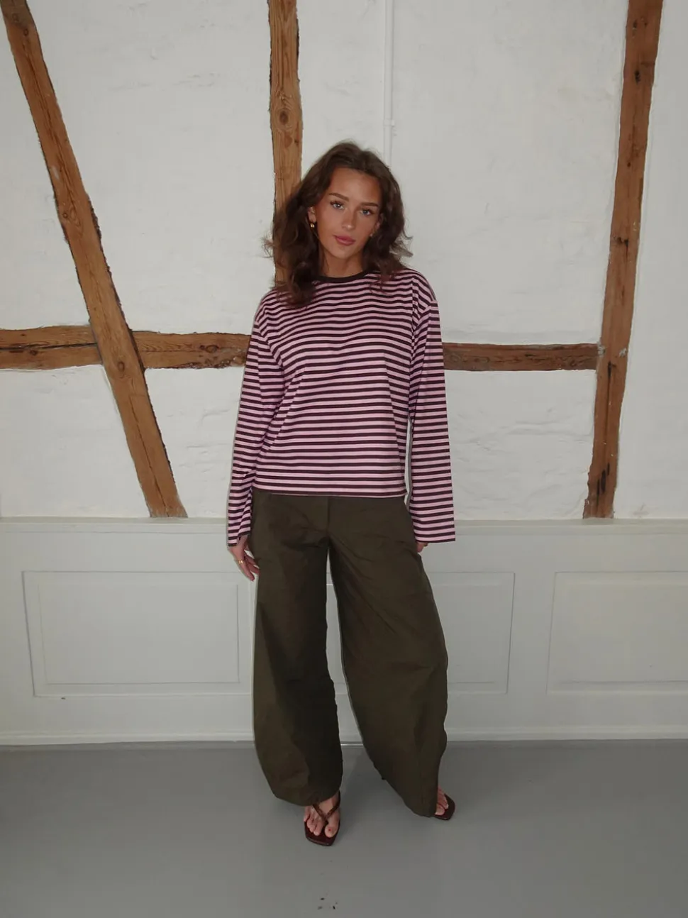 Main character energy bluse med striber - Pink/brun/gul