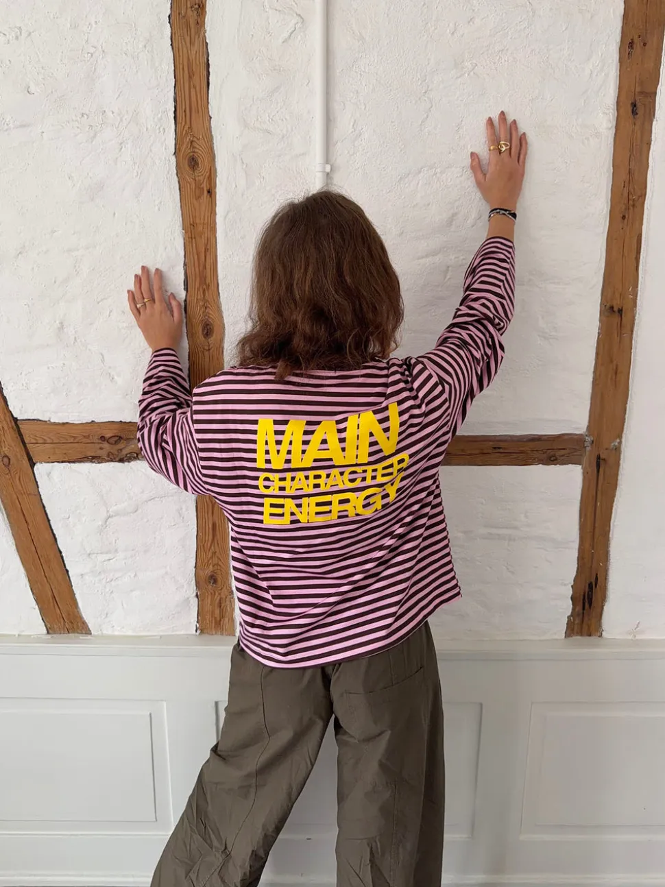 Main character energy bluse med striber - Pink/brun/gul