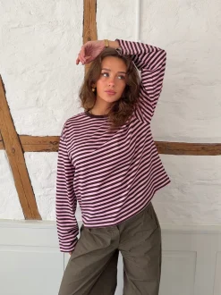 Main character energy bluse med striber - Pink/brun/gul