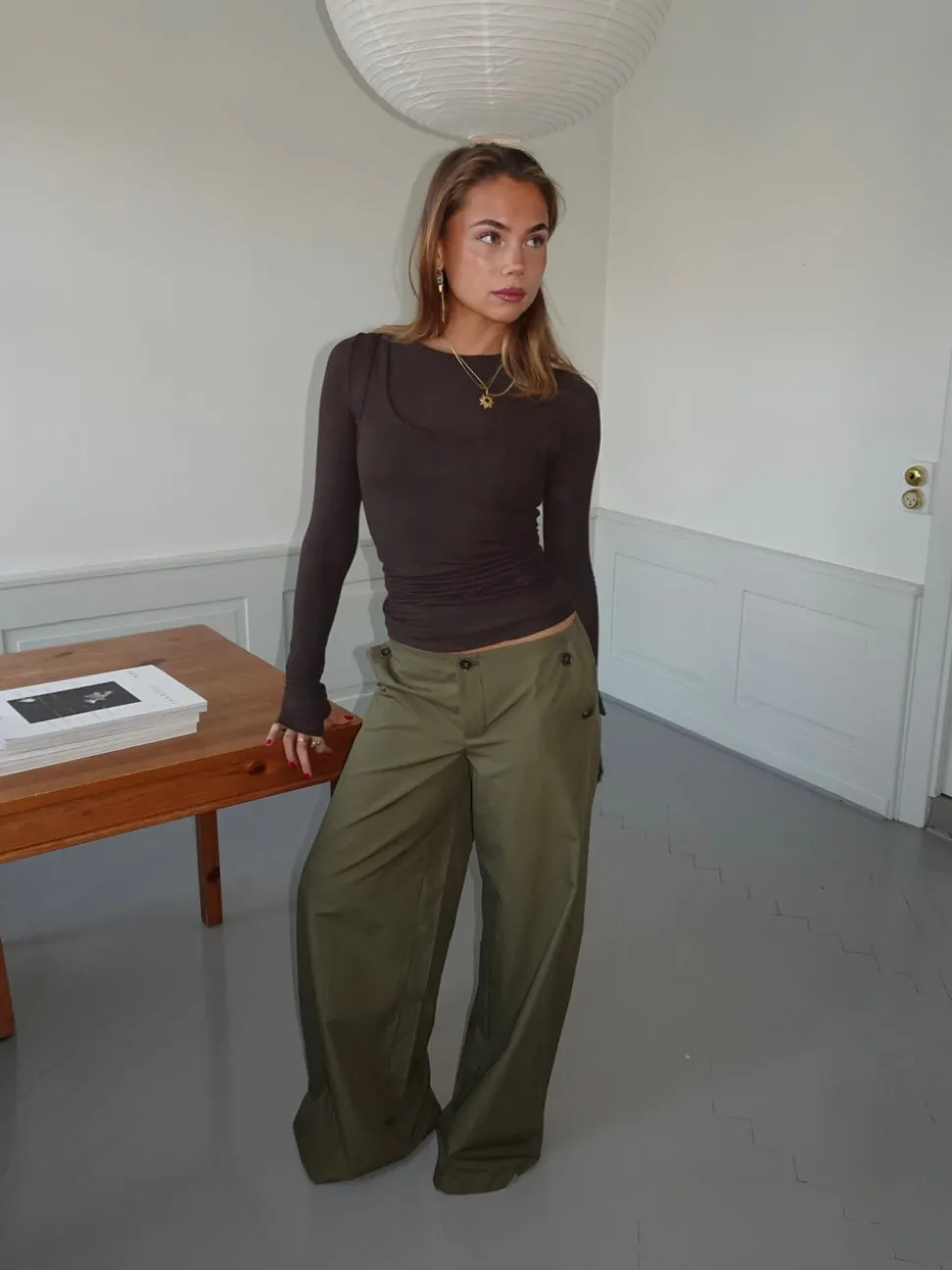 Maluna bukser med nålestriber - Kaki