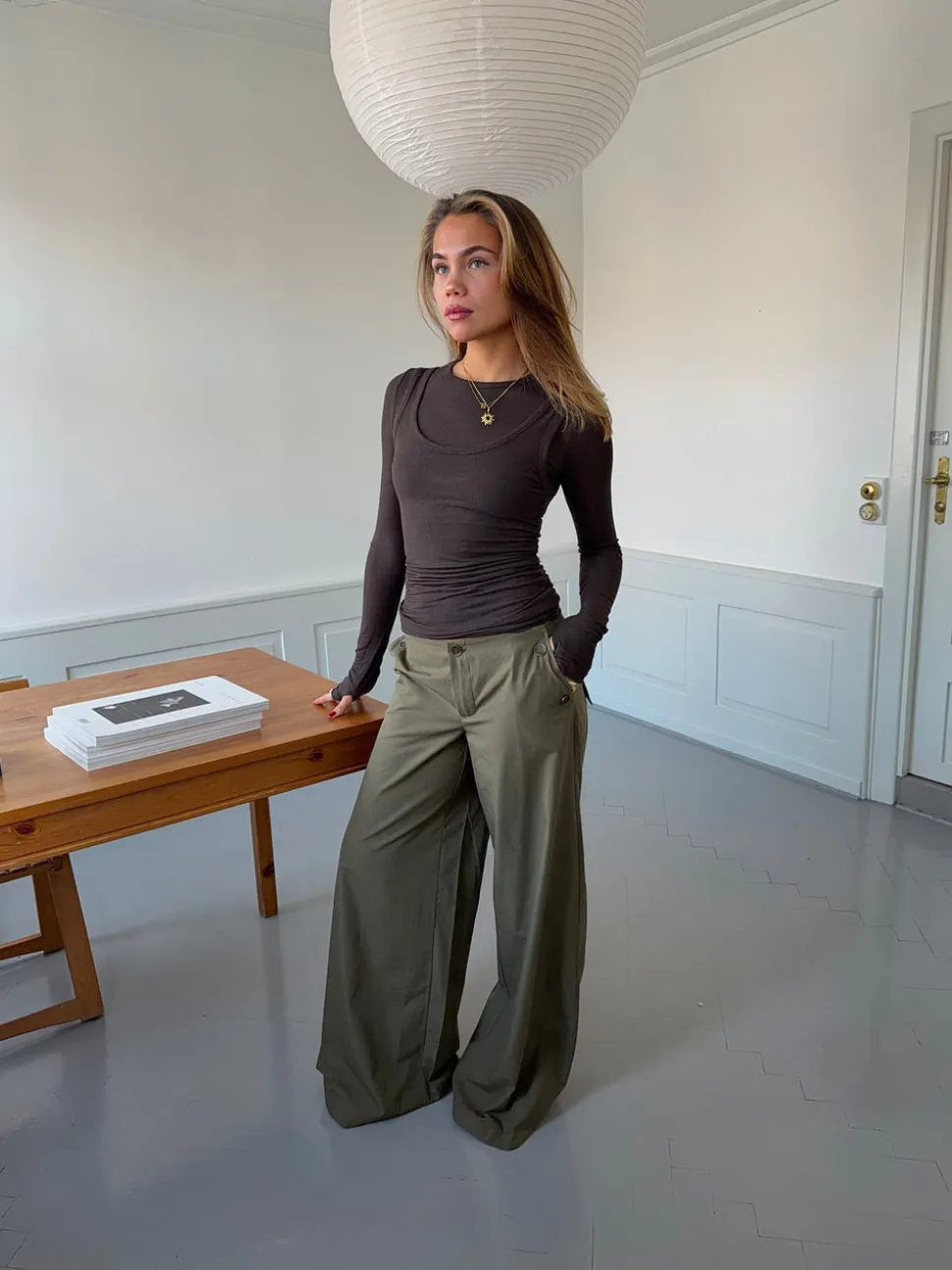 Maluna bukser med nålestriber - Kaki