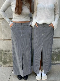 Mandalina denimnederdel med striber- Navy/hvid