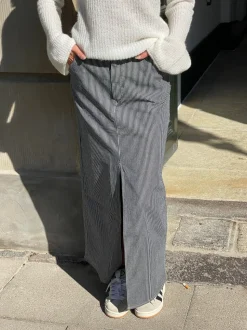 Mandalina denimnederdel med striber- Navy/hvid