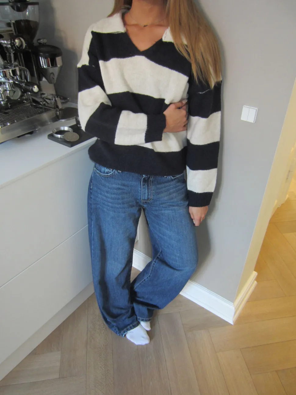 Margoth strikpolo med striber - Hvid/navy