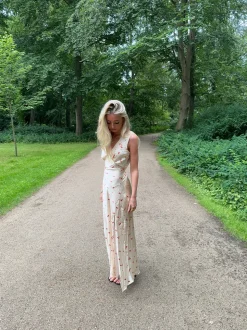 Marielle kjole med blomster - Beige