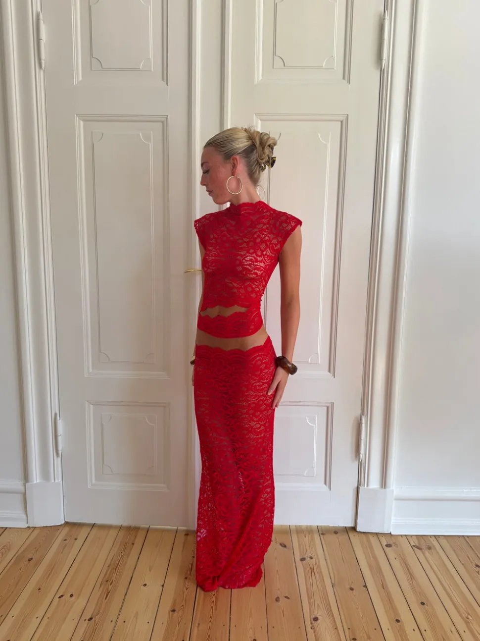 Marisol nederdel i blonde - Rød