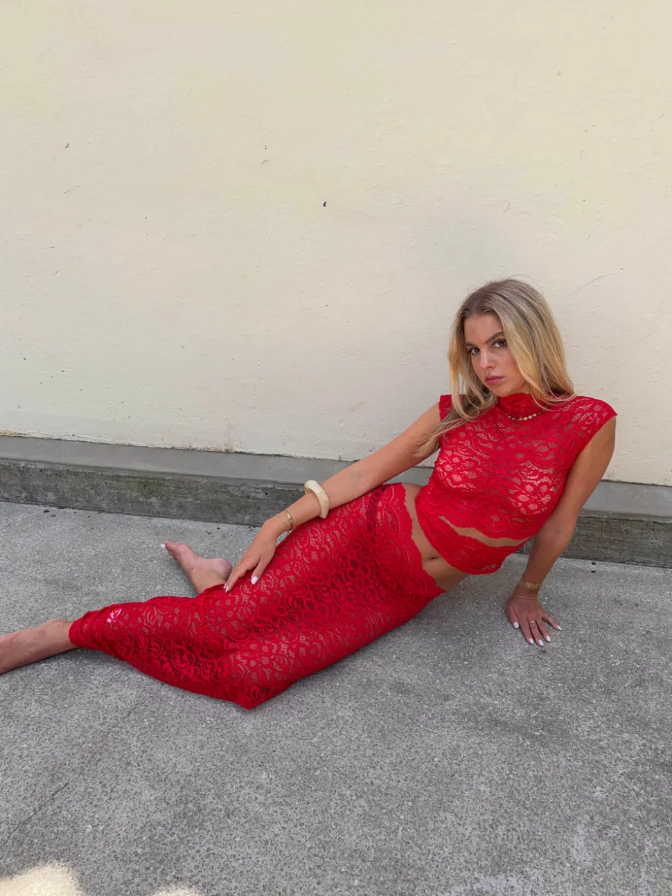 Marisol nederdel i blonde - Rød