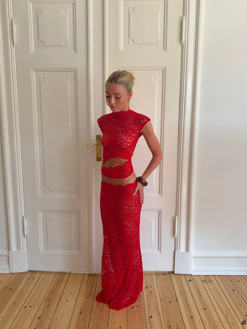 Marisol nederdel i blonde - Rød