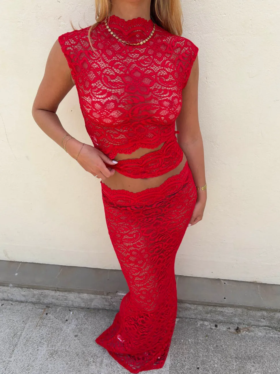 Marisol nederdel i blonde - Rød