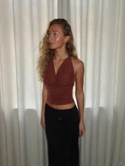 Martha halternecktop med glimmer - Rust/brun