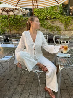 Mathilde Ravn bukser med stort broderi - Hvid