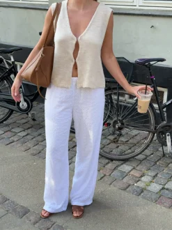 Mathilde Ravn bukser med småt broderi - Hvid
