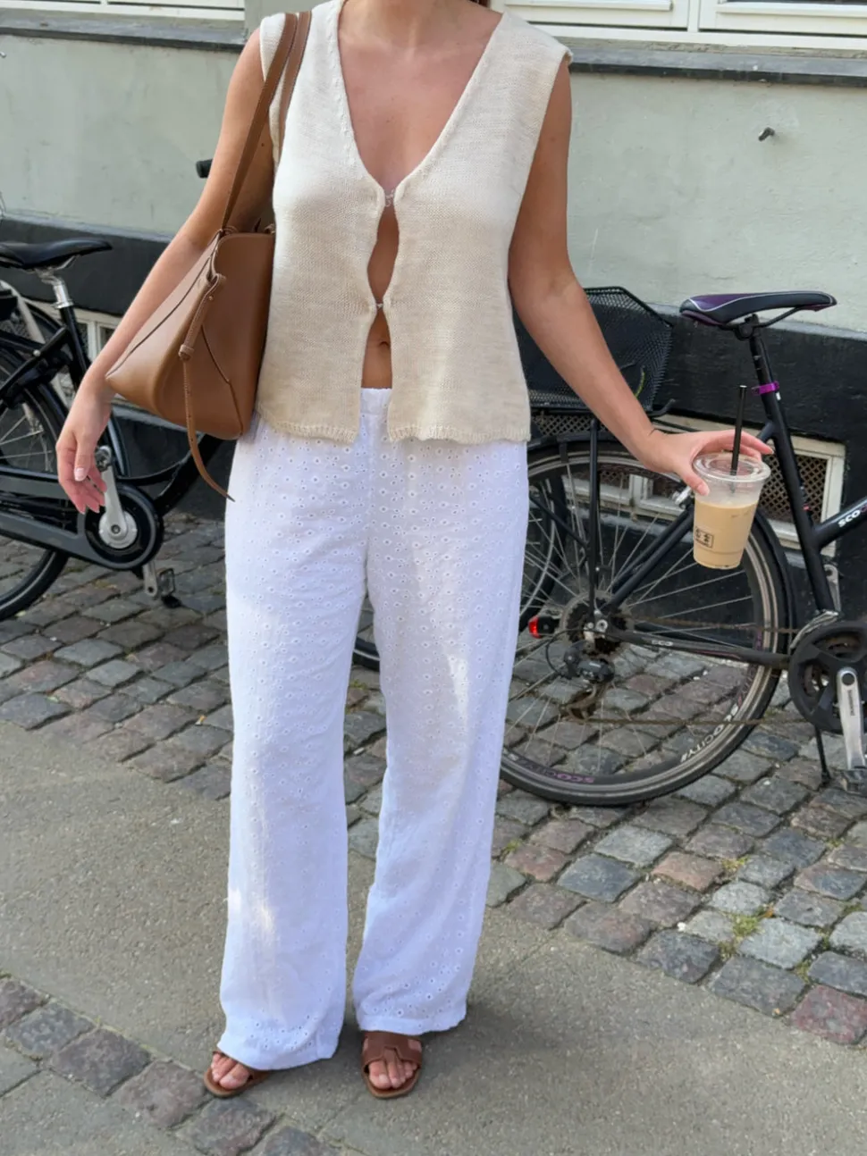 Mathilde Ravn bukser med småt broderi - Hvid