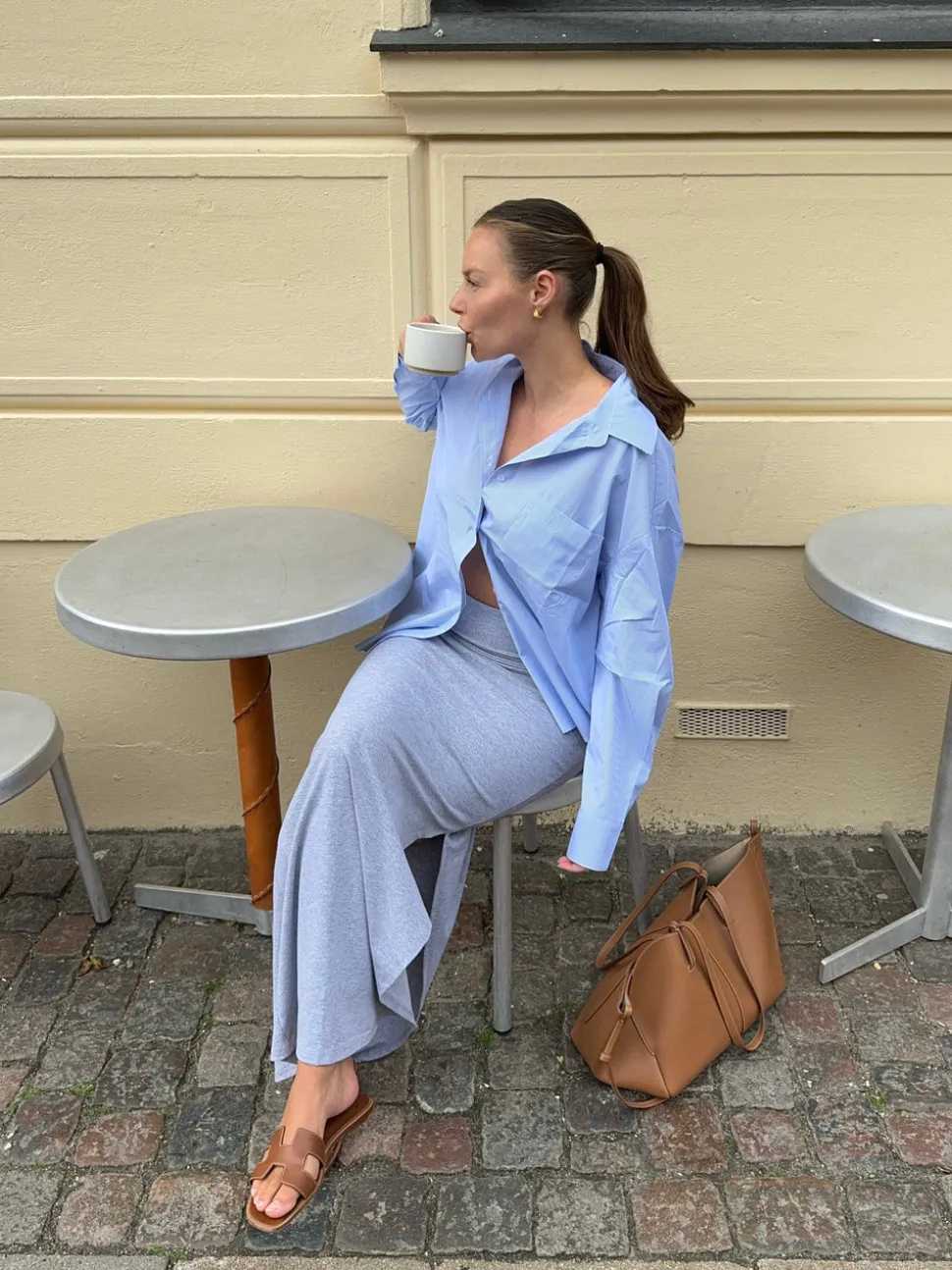Mathilde Ravn skjorte med striber - Blå/hvid