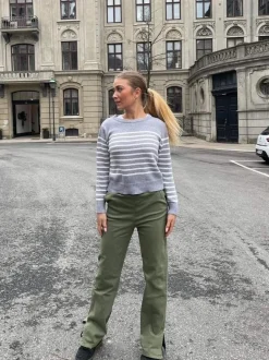 Matilde W striktrøje - Grå og hvid