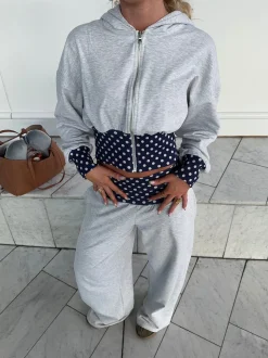 May hoodie med polkaprikker - Grå/navy/hvid