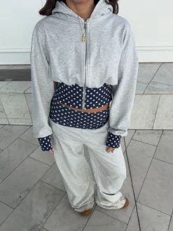 May hoodie med polkaprikker - Grå/navy/hvid