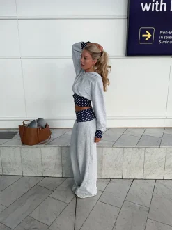 May sweatpants med polkaprikker - Grå/navy/hvid