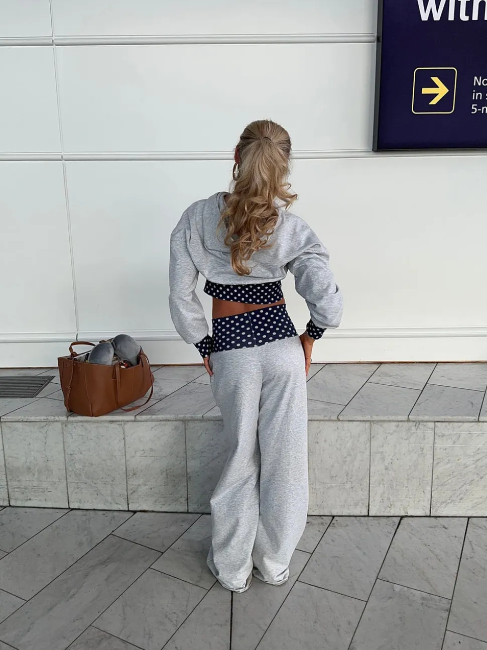 May sweatpants med polkaprikker - Grå/navy/hvid