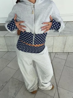 May sweatpants med polkaprikker - Grå/navy/hvid