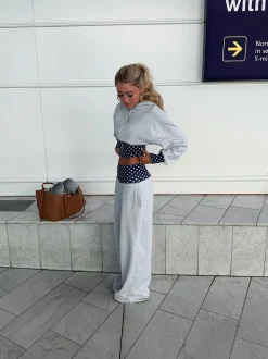 May sweatpants med polkaprikker - Grå/navy/hvid