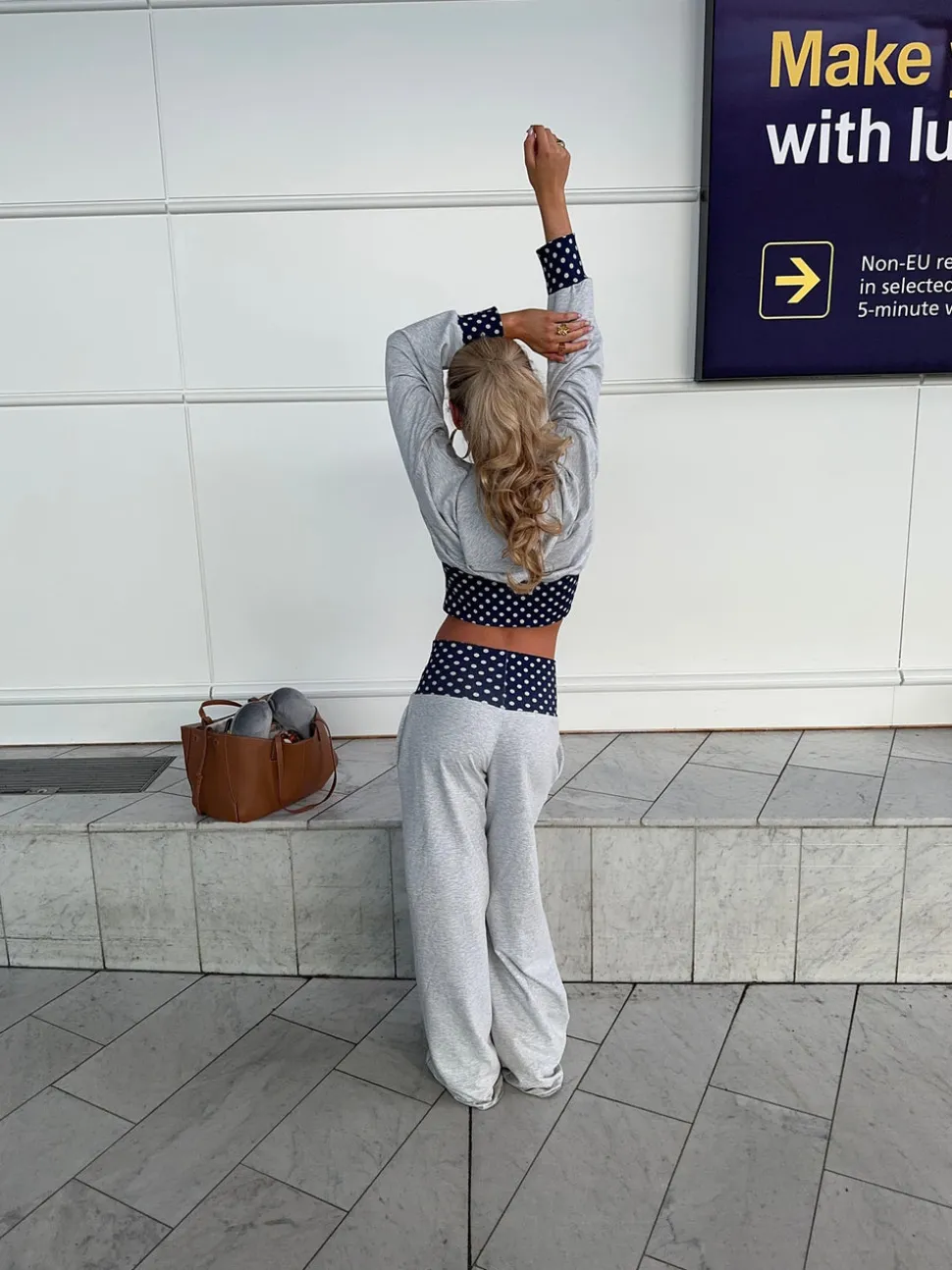 May sweatpants med polkaprikker - Grå/navy/hvid