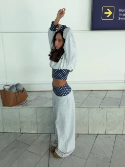 May sweatpants med polkaprikker - Grå/navy/hvid