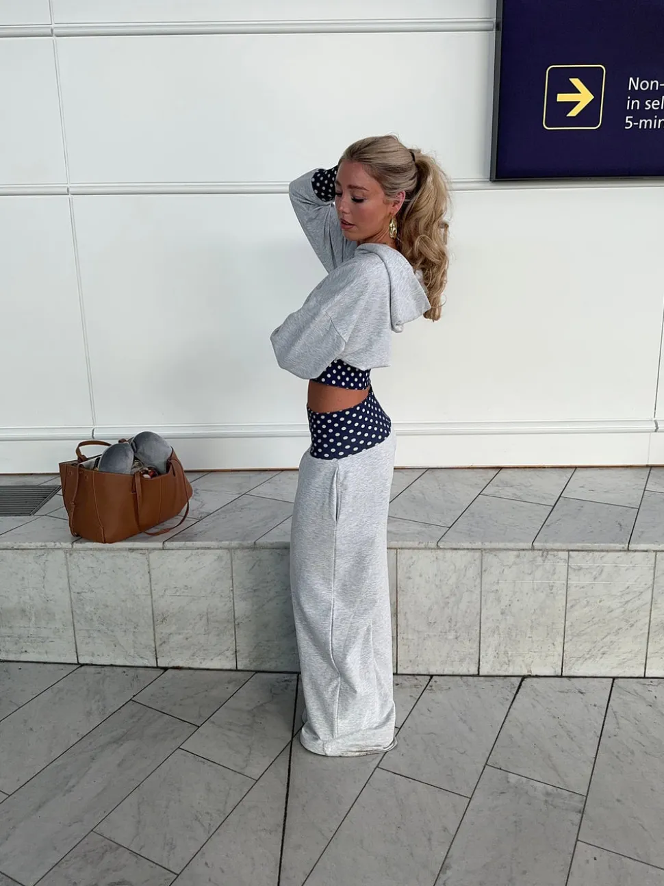 May sweatpants med polkaprikker - Grå/navy/hvid