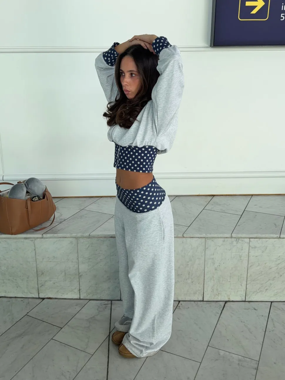 May sweatpants med polkaprikker - Grå/navy/hvid