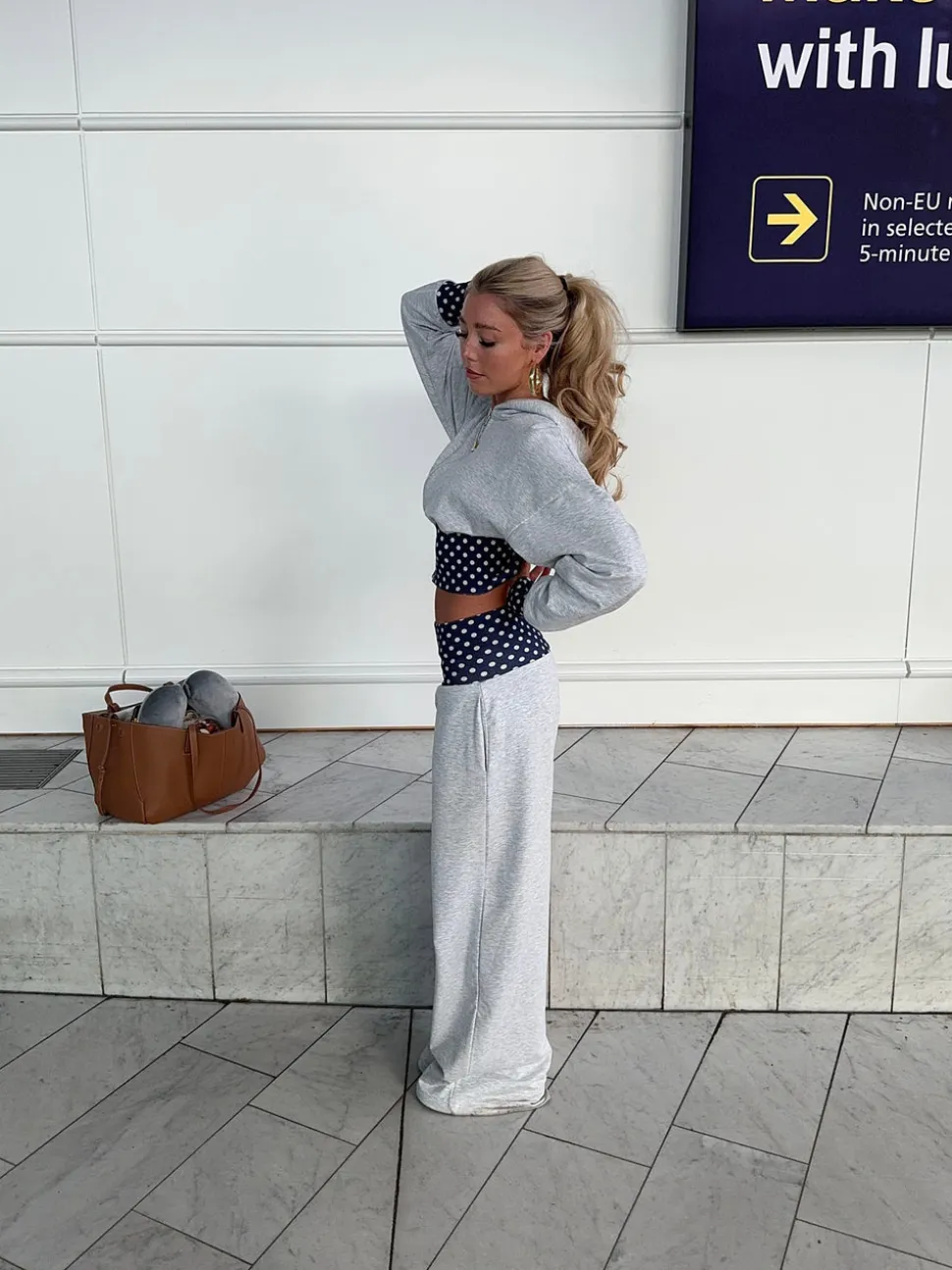May sweatpants med polkaprikker - Grå/navy/hvid