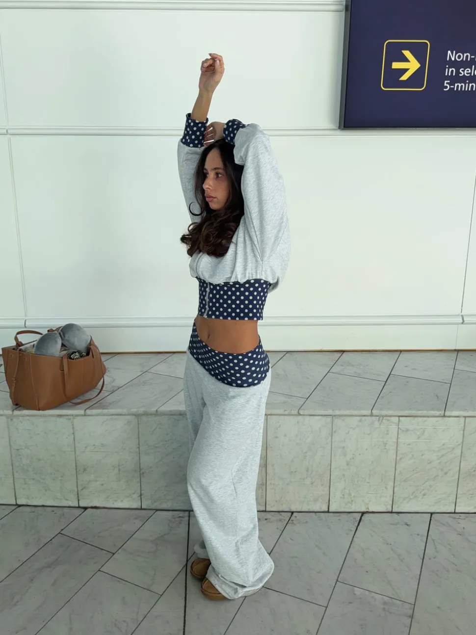 May sweatpants med polkaprikker - Grå/navy/hvid