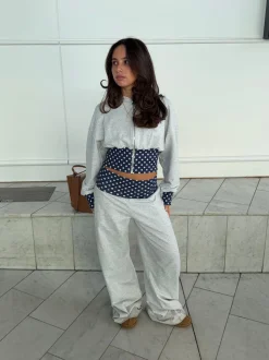 May sweatpants med polkaprikker - Grå/navy/hvid
