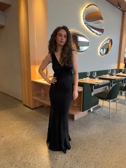 Miana maxi satinkjole - Sort