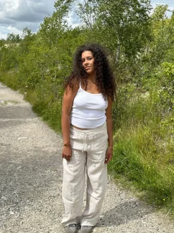 Milana hørbukser - beige/hvide striber