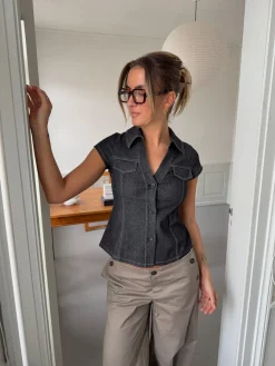 Miley figursyet skjorte - Mørk denim