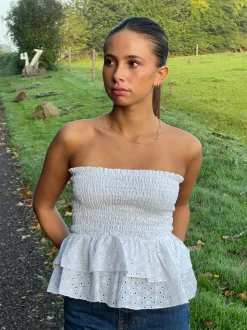 Milla broderi anglaise top - Hvid